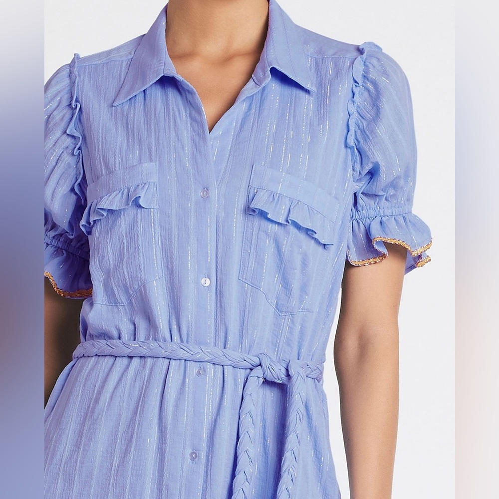MISA LOS ANGELES • Kyla Metallic Blue Puff Sleeve Dress XS - Picture 2 of 13